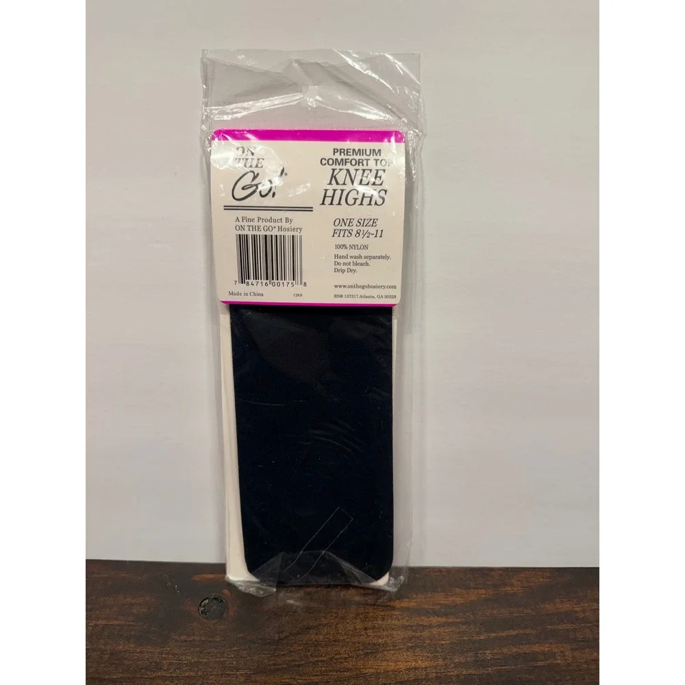 On The Go! Hosiery Knee High Socks Jet Black Premium Comfort Top One Size 8.5-11